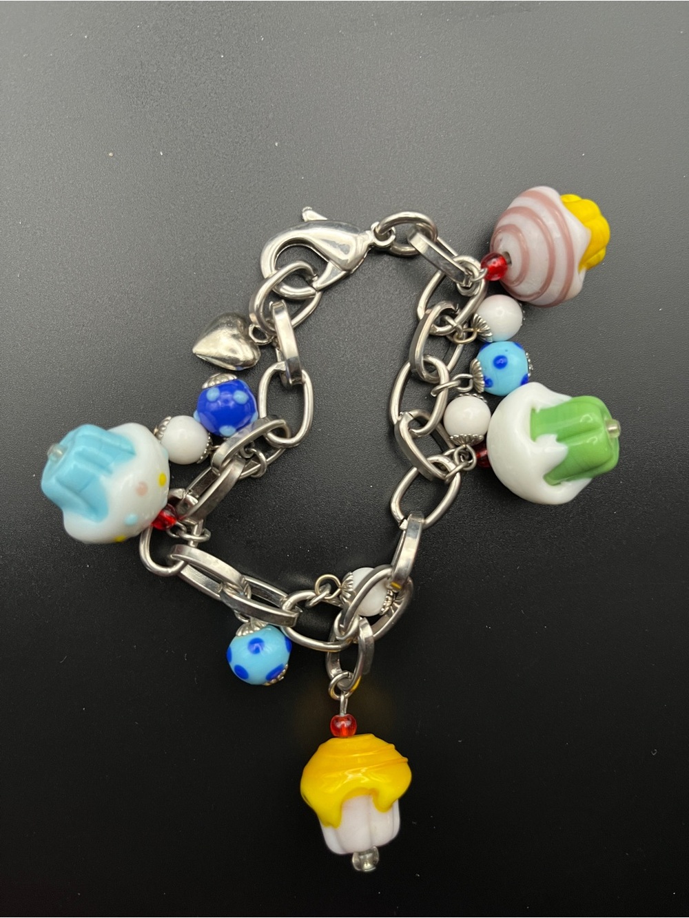 Murano Glass cupcakes Charm Bracelet 7.5